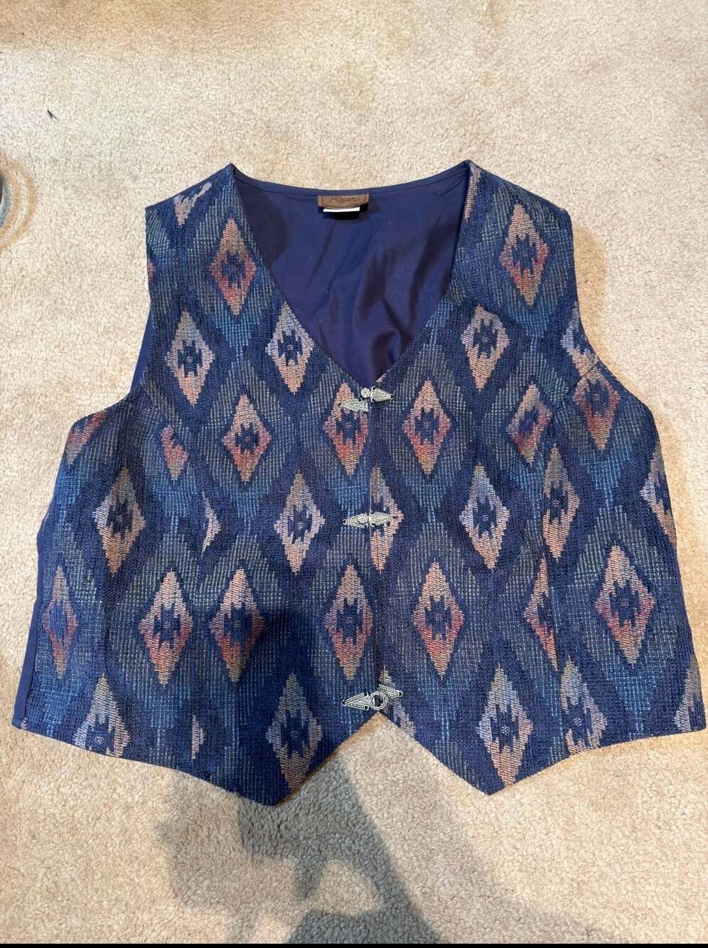 Roper Women's Plus Size 1X Western Tapestry Diamond Pattern Vest w Metal Clasps